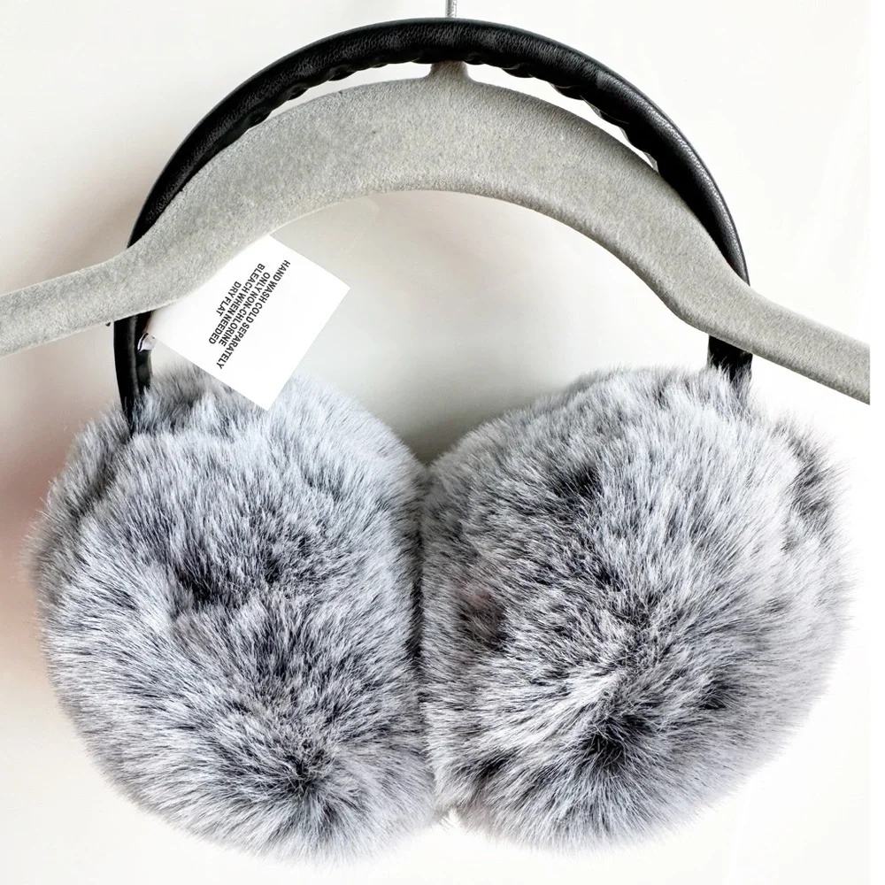 NWT Puff Ball Ear Muffs Anne Klein Gray Faux Fur One Size